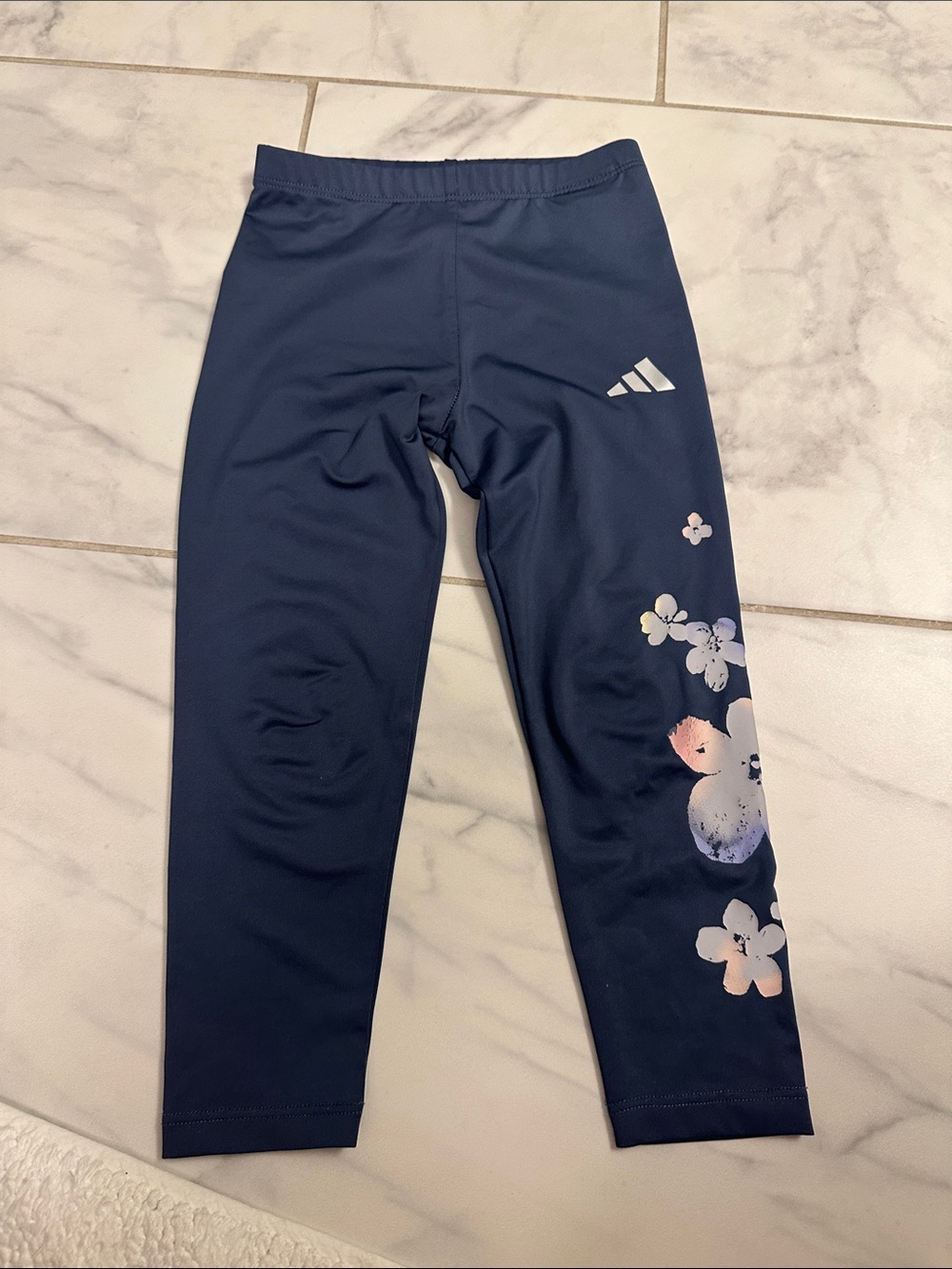adidas Navy Leggings with Pastel Floral Side Print size 3